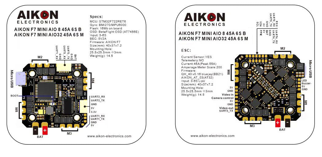 Aikon F7 Mini AIO 45A 6S Flight Controller