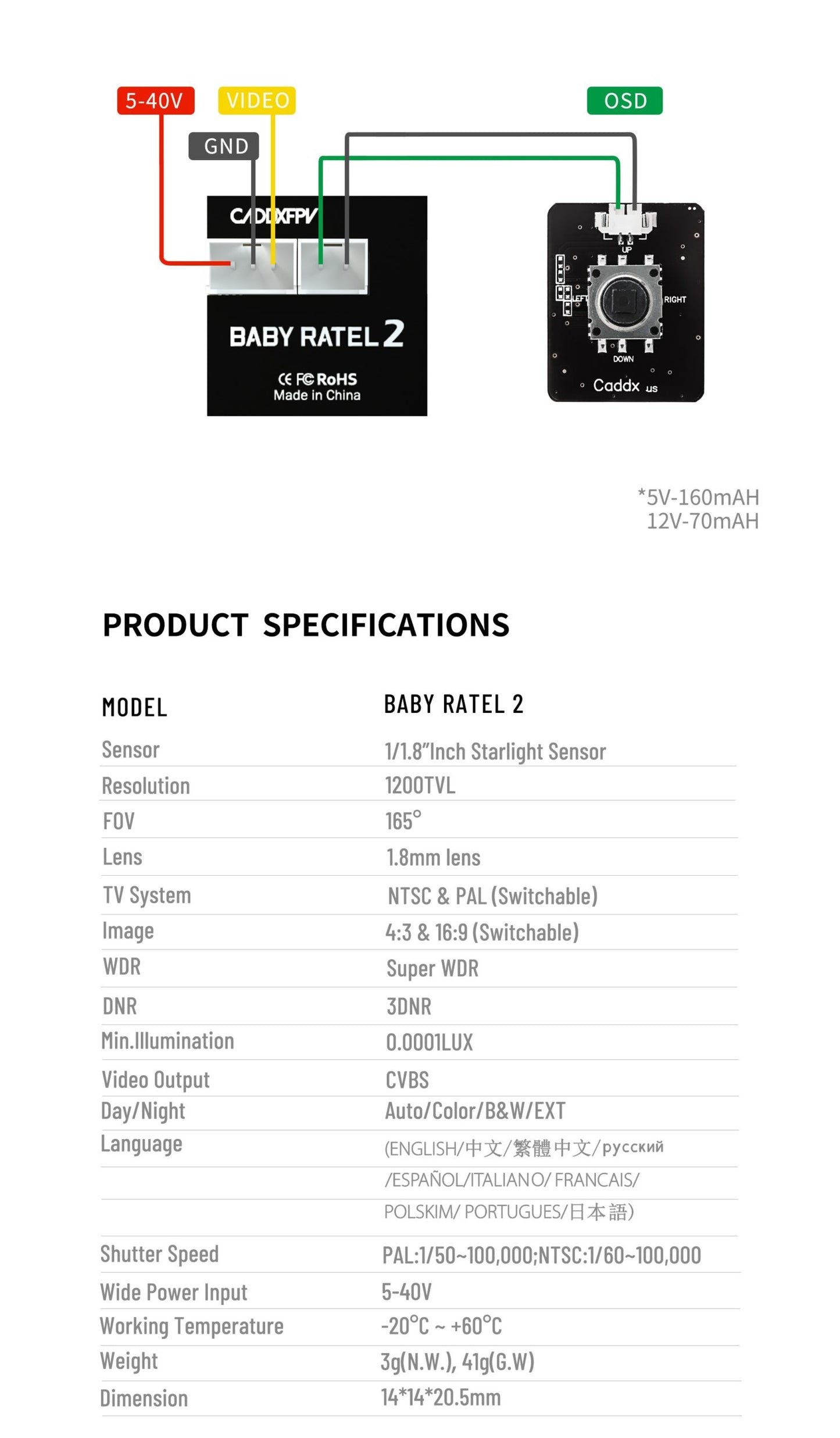 Caddx Baby Ratel 2 1200TVL 1.8mm FPV Camera