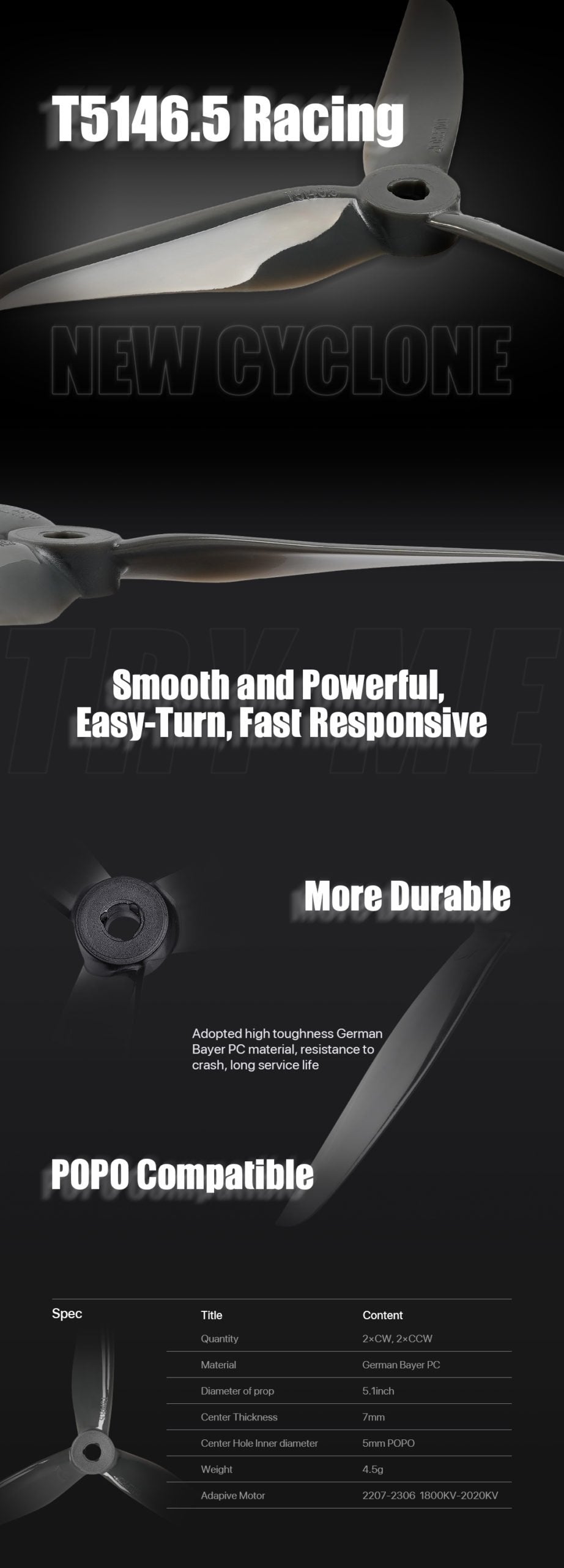 DALProp New Cyclone T 5146.5 Racing Propeller (2CW, 2CCW)