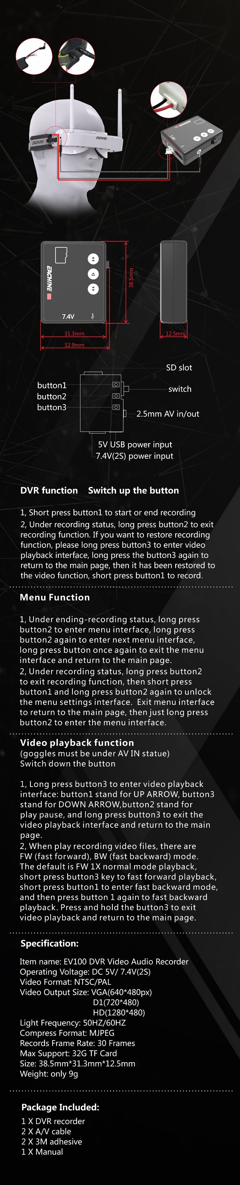 EV100 DVR Mini Video/Audio Recorder