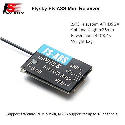 Flysky FS-A8S 2.4G 8CH Mini Receiver (V2) with PPM i-BUS SBUS Output