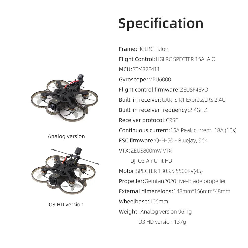 HGLRC Talon Analog / DJI O3 HD 2 Inch 4S Cinewhoop