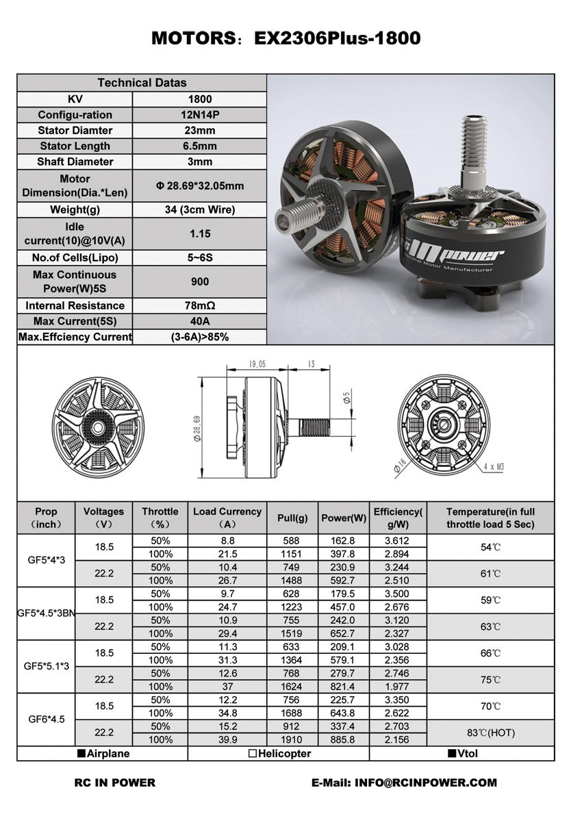 RCinPower EX 2306 Plus Brushless FPV Drone Motor