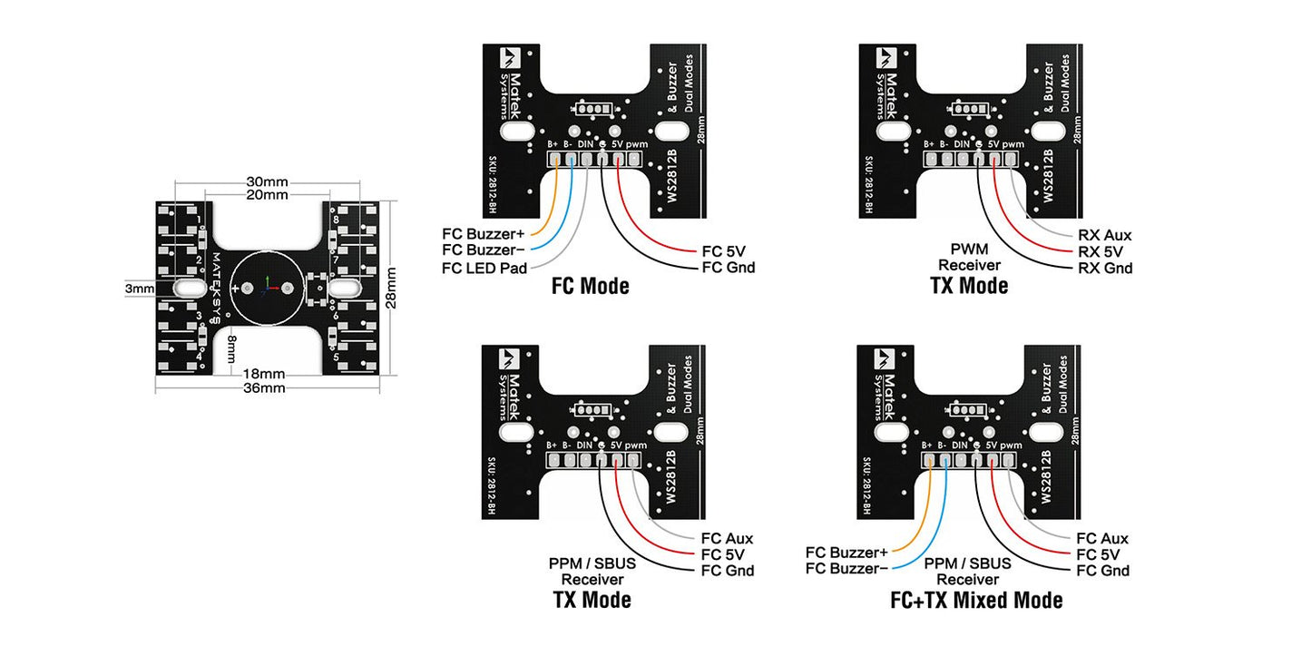 Matek Tail light WS2812B & Loud Buzzer, Dual modes