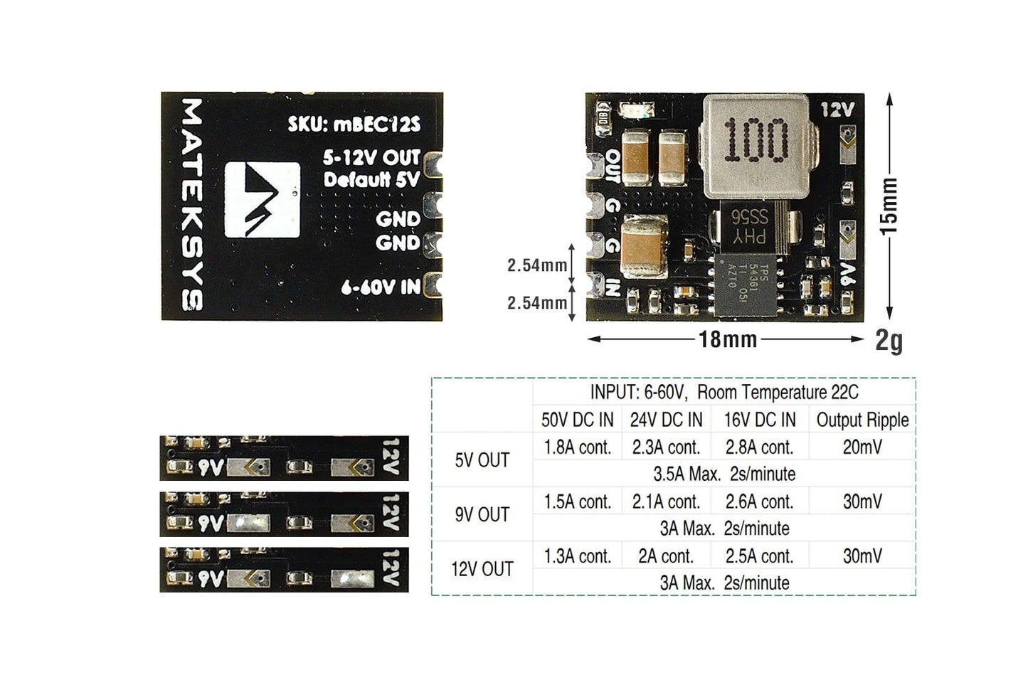 Matek Micro BEC 6-60V 5V/9V/12V Adjustable