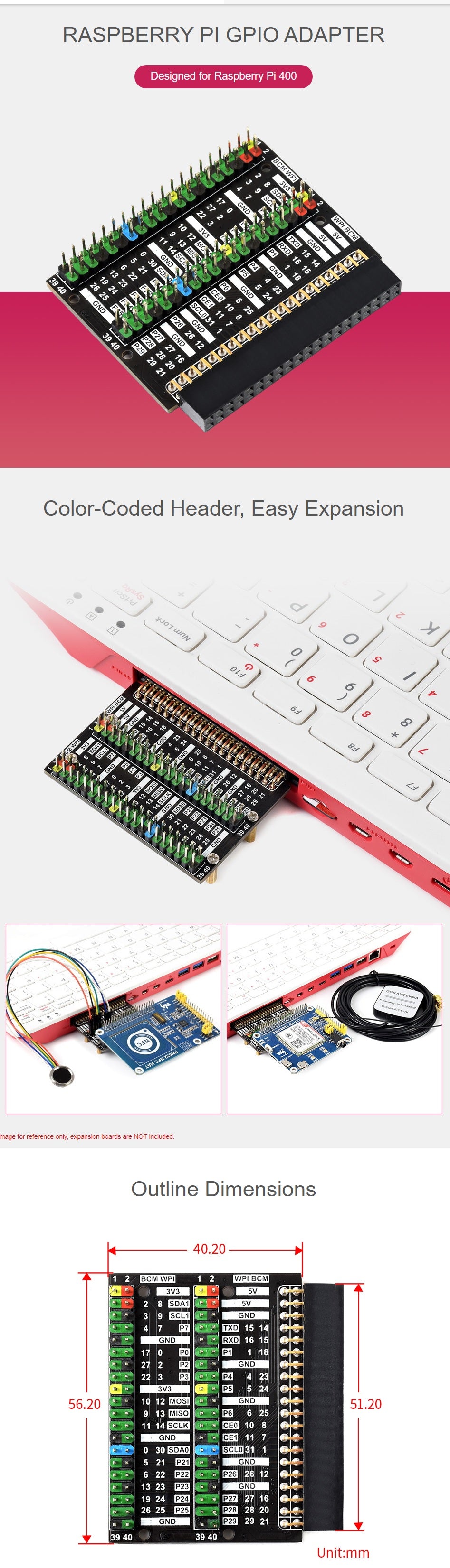 Double GPIO 40PIN Header Adapter for Pi 400