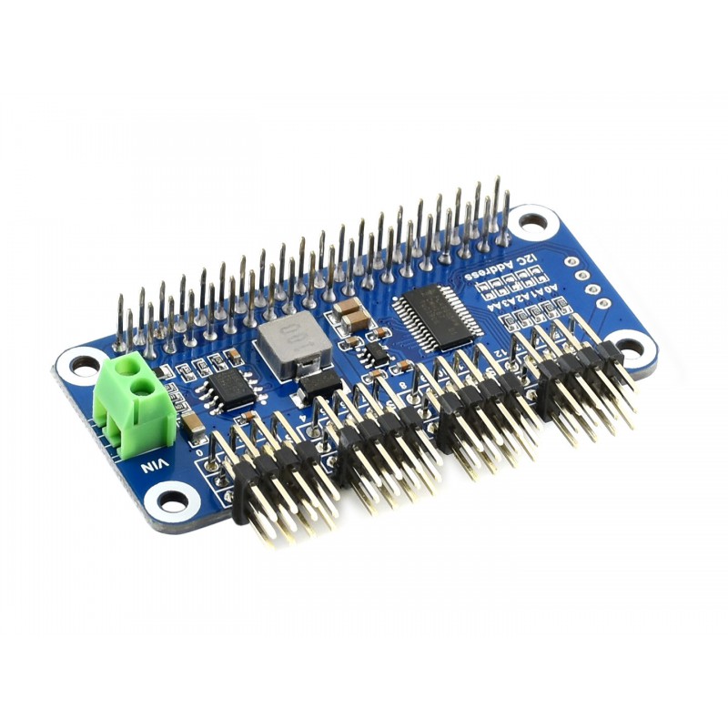 Servo Driver HAT for Raspberry Pi, 16-Channel, 12-bit, I2C