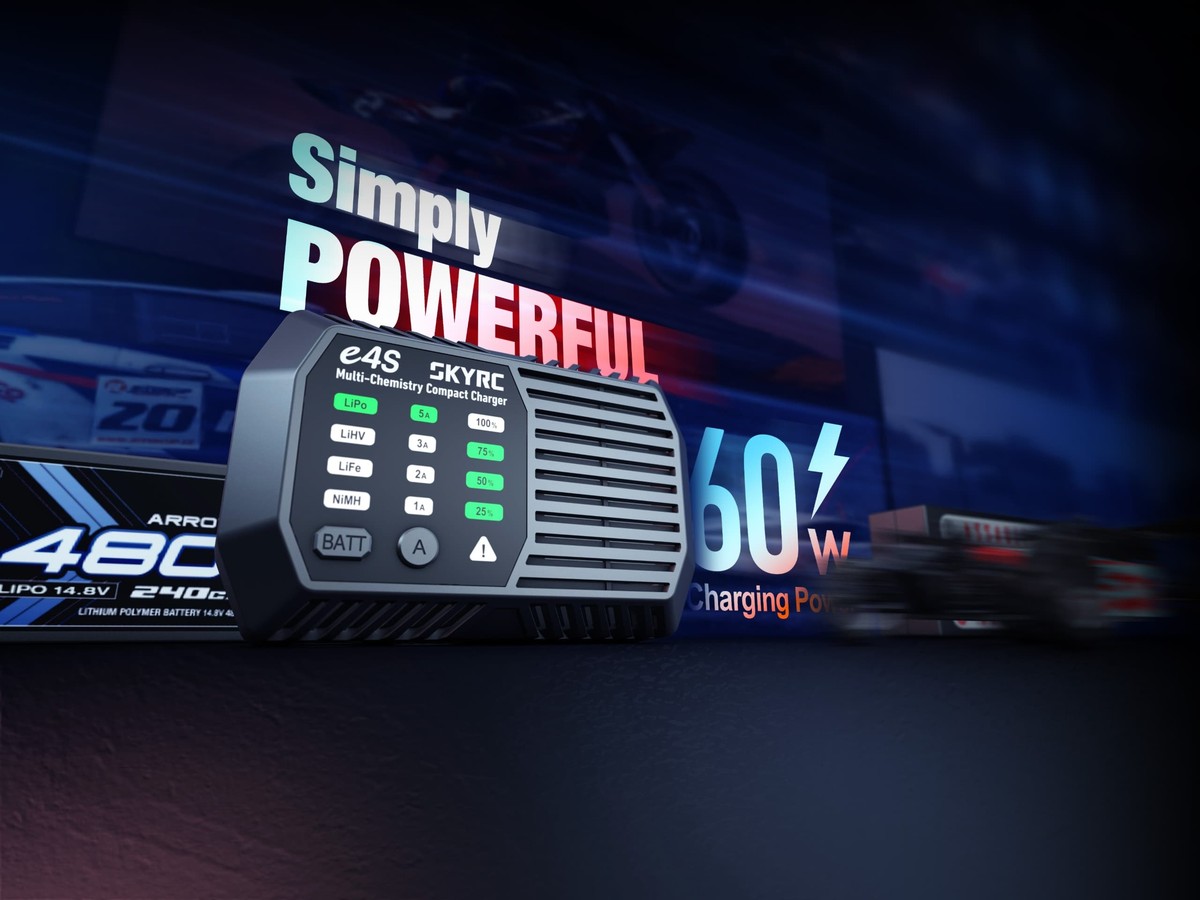 SkyRC e4S charger in the current official 60W product banner