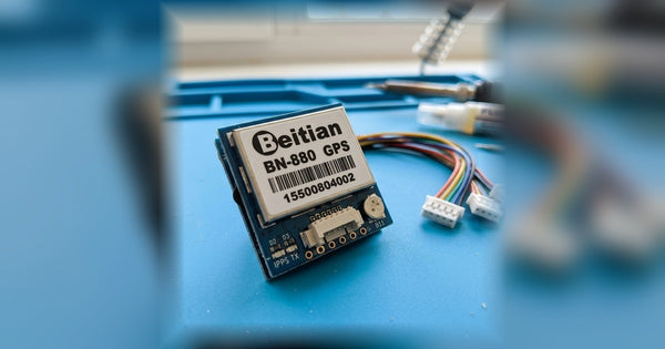 Beitian BN-880 GPS and compass module on an electronics workbench