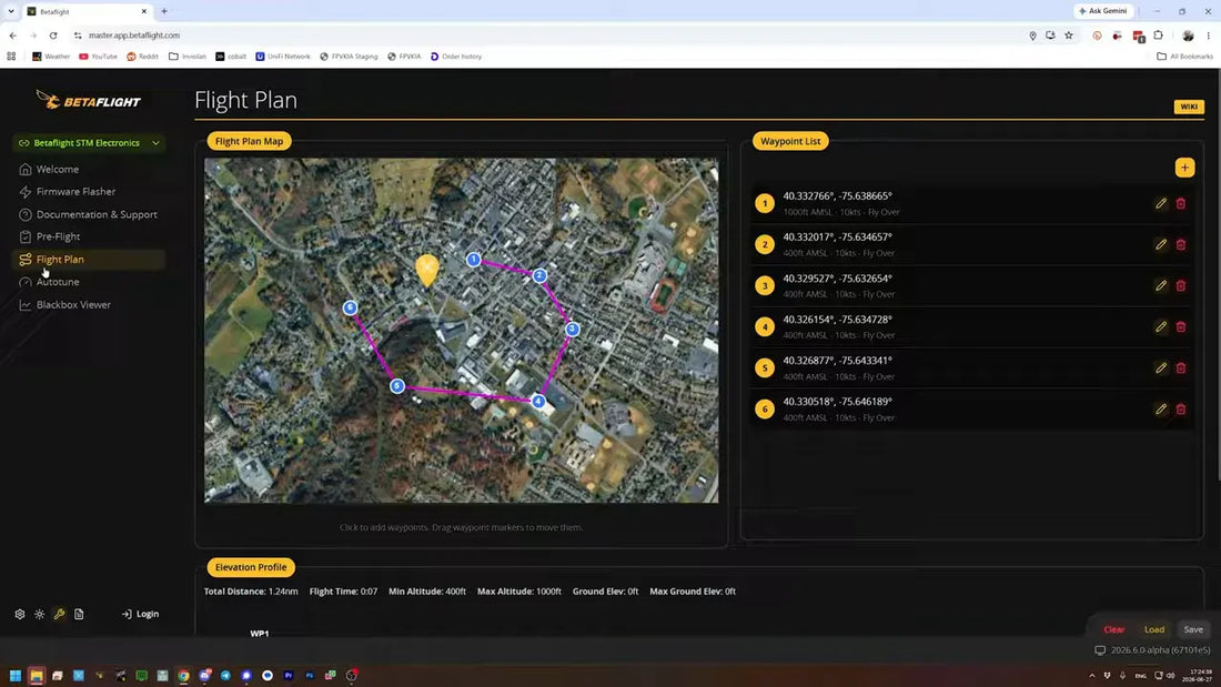 Betaflight 2026.6 flight plan tab map interface