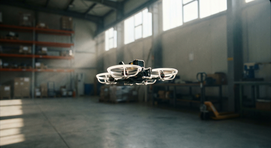 The best cinewhoop drones of 2026 lined up against a wall, showing propeller guards and FPV cameras.