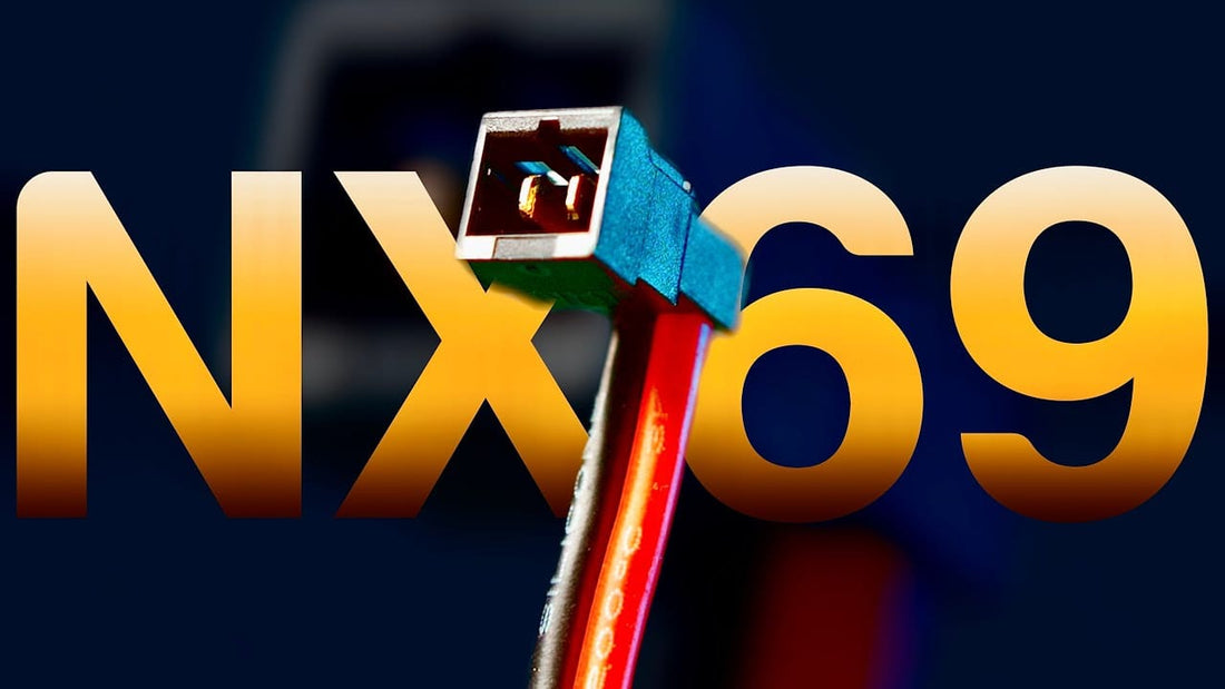 Close-up of the NewBeeDrone Nitro Nectar NX69 1S battery and its new connector.