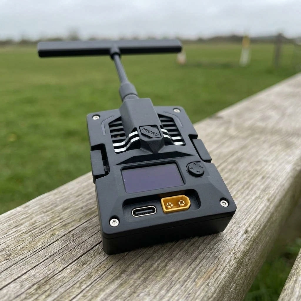 RadioMaster Bandit Micro ExpressLRS module on a UK flying-field bench
