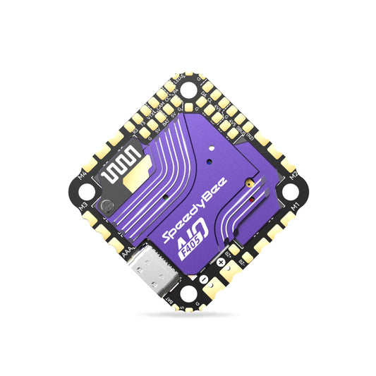 SpeedyBee F405 AIO flight controller, illustrative FPV hardware