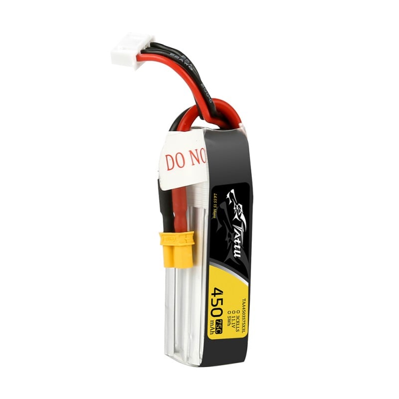 Tattu 450mAh 11.1V 75C 3S1P Long Lipo Battery Pack XT30