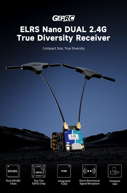 GEPRC ELRS Nano DUAL 2.4G True Diversity Receiver (ESP32-C3 & TCXO)