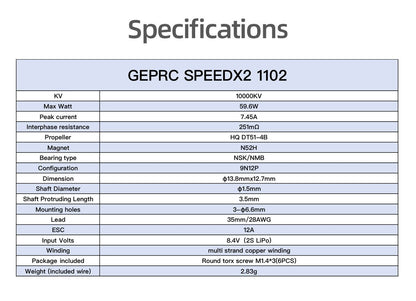 GEPRC SPEEDX2 1102 10000KV Brushless Motor