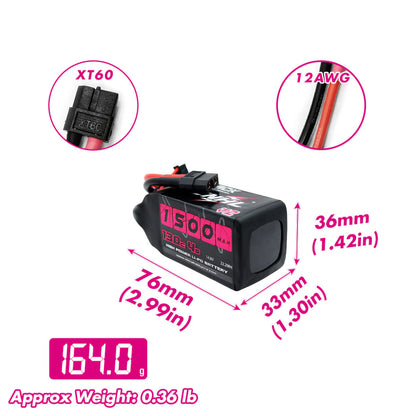 CNHL Black Series V2.0 1500mAh 14.8V 4S 130C Lipo Battery with XT60 Plug