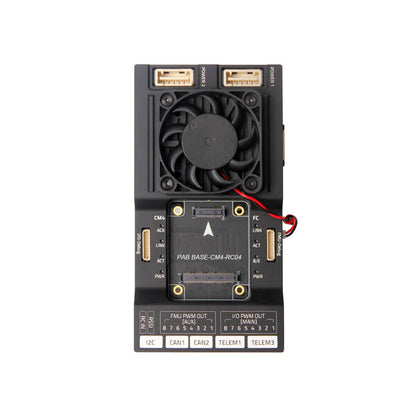 Electronic component with a fan and various connectors on a white background