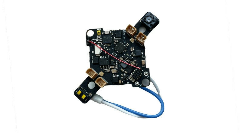 Electronic circuit board with various components on a white background