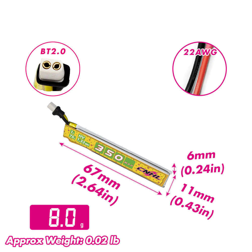 CNHL Pizza Series 350mAh 3.8V 1S 75C Lipo Battery with BT2.0 (5pcs)