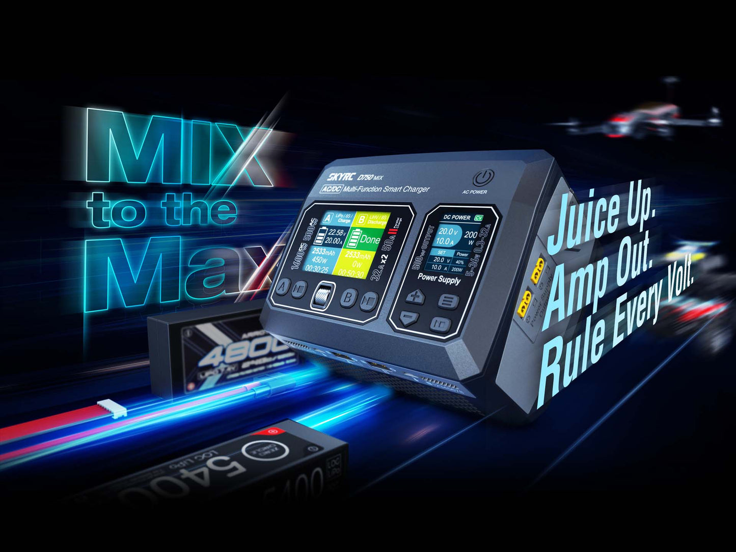SkyRC D750 MIX Dual Channel 1600W Smart AC/DC Charger & DC Power Supply (1-8S)