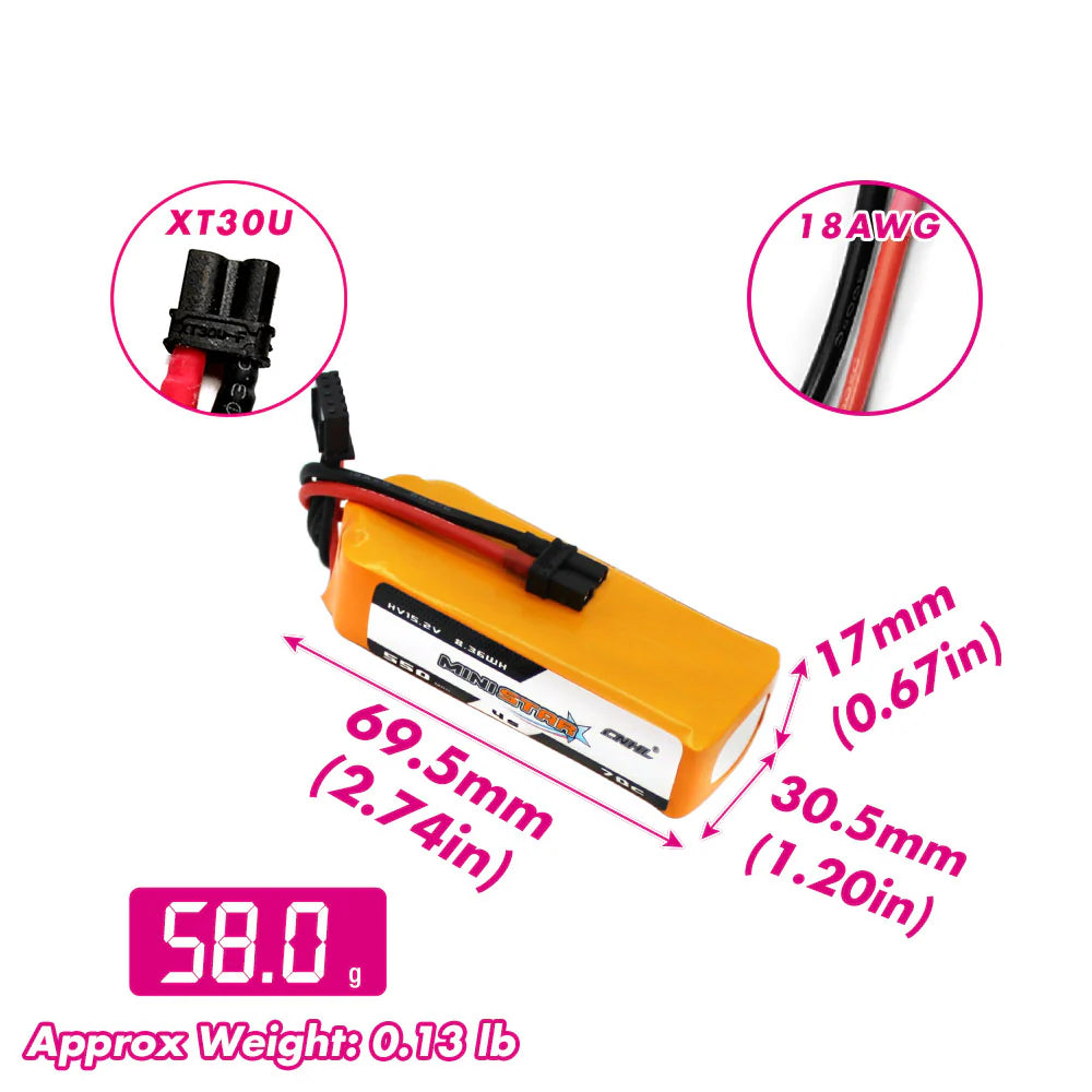 CNHL Ministar 550mAh 15.2V 4S 70C Lipo Battery XT30 (pack of 3)