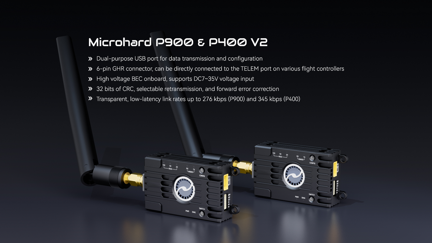 Holybro Microhard V2 Telemetry Radio - High-Power Long Range Mesh Serial Link (P900/P400)