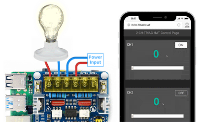 2-CH Triac Dimmer HAT for Raspberry Pi, Integrated MCU, UART / I2C