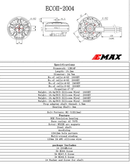 Emax Eco II 2004 Cinewhoop Motor (1600kV, 2000kV, 2400kV, 3000kV)