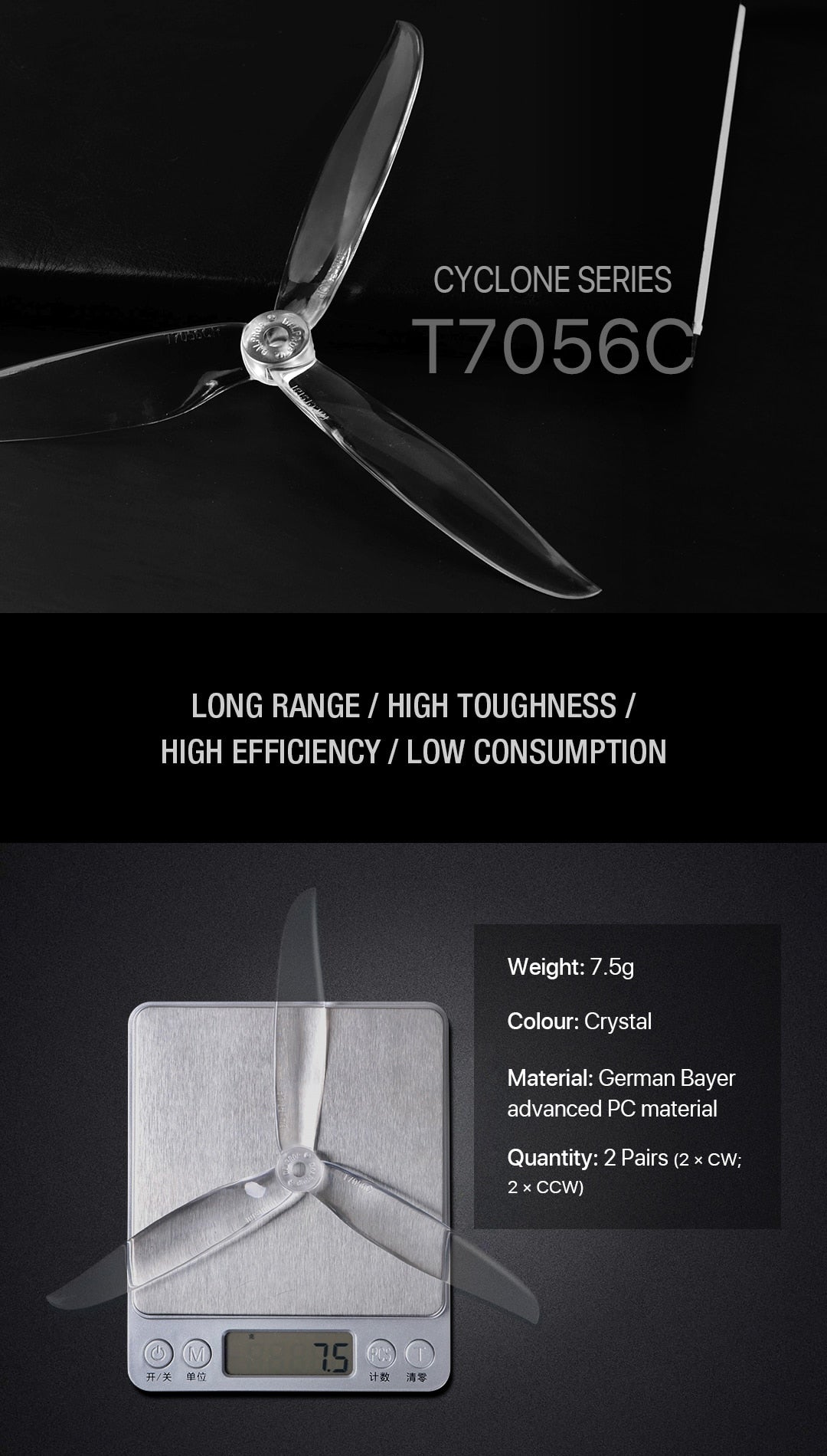 DAL T7056C Pro Cyclone Propellers - Crystal Clear