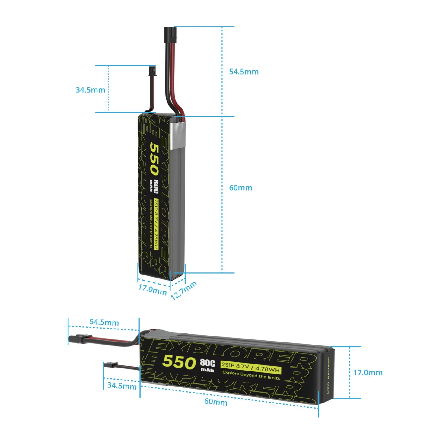 2pc Explorer 550mah HV 2S 80C Lipo Battery for Micro quad XT30