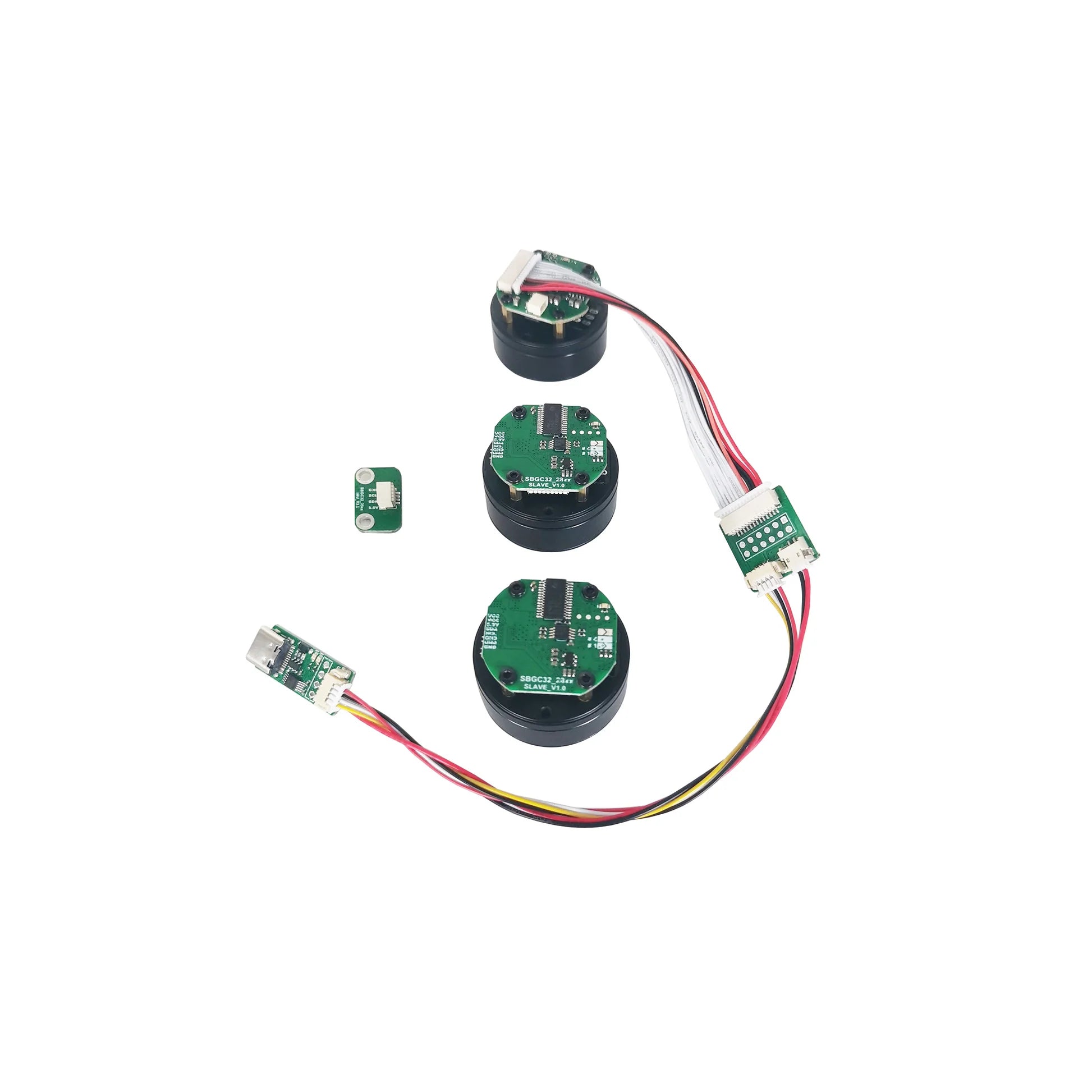 Electronic components including capacitors and connectors on a white background