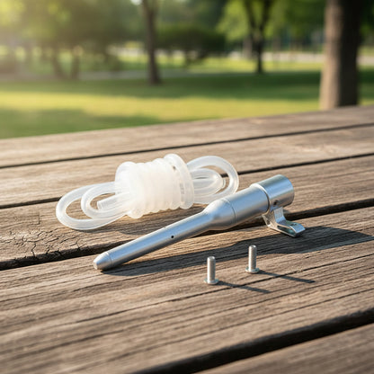 Silver UAV airspeed sensor with attachments on park bench