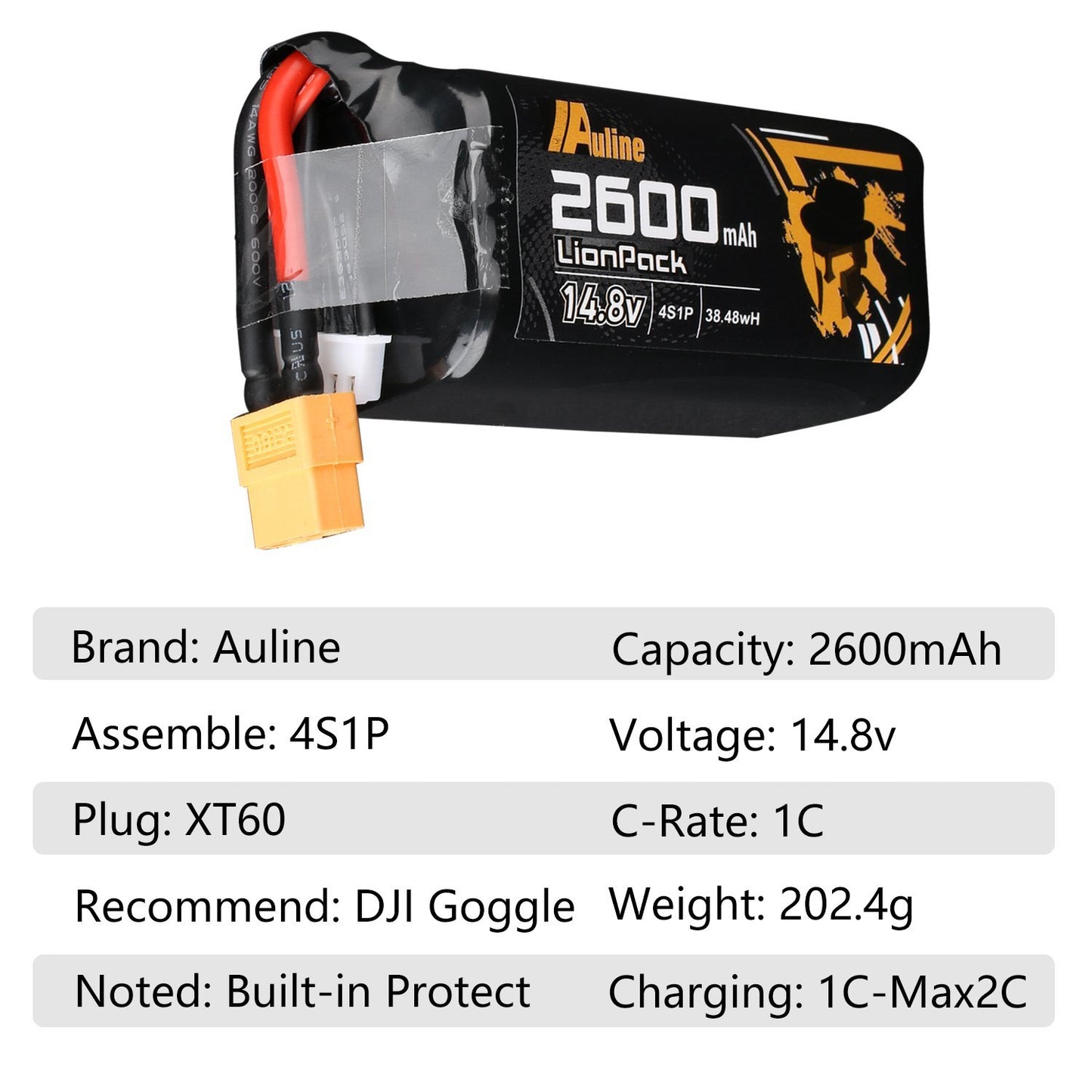 AuLine 2600mAh 4S Li-Ion Battery for DJI Goggles /w internal protection board