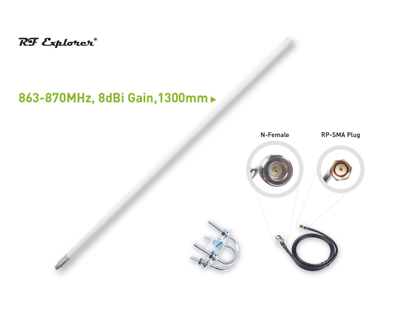 LoRa 8dBi Fiberglass Antenna Kit (863-870MHz 1300mm) RF Explorer RFELA-4/88X