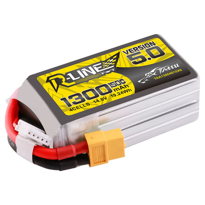Tattu R-Line Version 5.0 1300mAh 14.8V 150C 4S Lipo Battery Pack with XT60 Plug