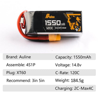 AuLine 1550mAh 4S 14.8V 120C XT60 Lipo Battery