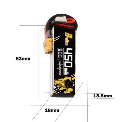 AuLine 450mAh 2S 7.6V HV 80C XT30 Lipo Battery (2 pack)