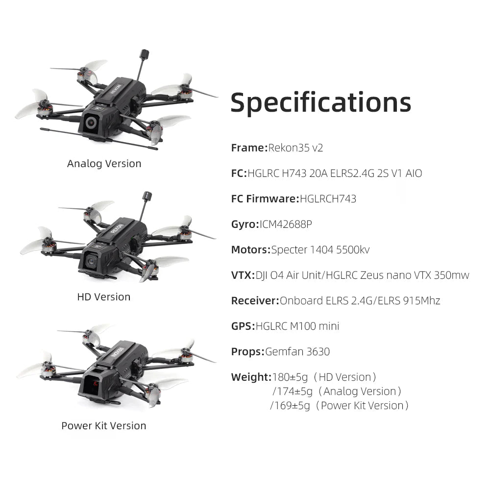 HGLRC Rekon35 v2 WTFPV Long-Range FPV Drone (ELRS 2.4G) (No VTX/Camera)