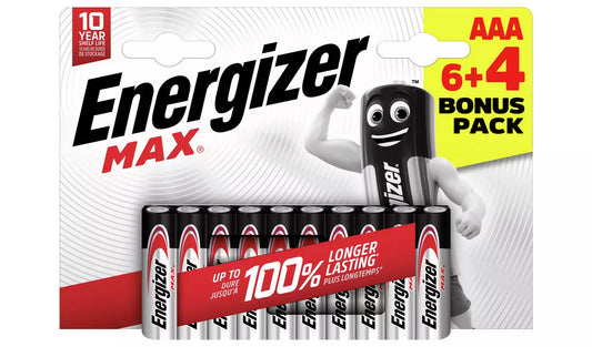 Energizer Max AAA LR6 Alkaline Power Batteries 10 Pack