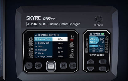SkyRC D750 MIX Dual Channel 1600W Smart AC/DC Charger & DC Power Supply (1-8S)