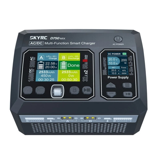SKYRC D750 MIX AC/DC multi-function smart charger with digital display on a white background