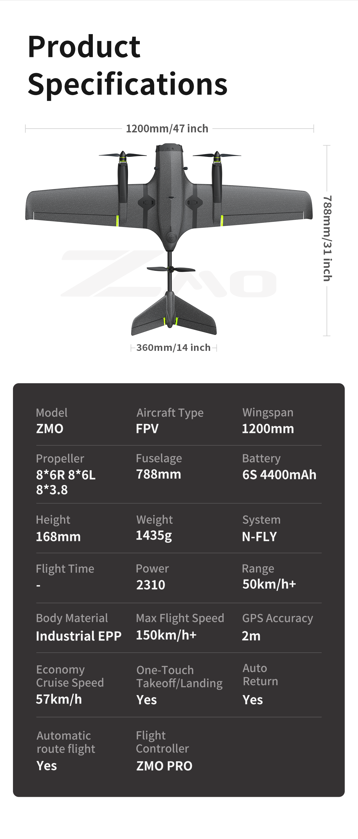 OMPHOBBY ZMO V2 VTOL FPV Drone Aircraft (PNP)