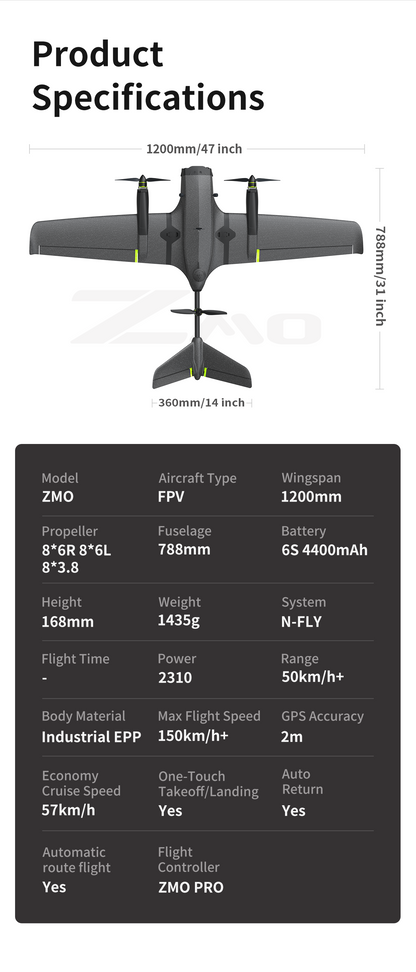 OMPHOBBY ZMO V2 VTOL FPV Drone Aircraft (PNP)