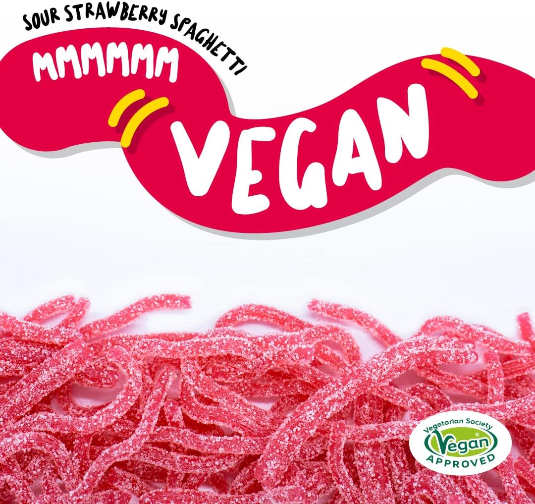 Bebeto Sour Strawberry Spaghetti Fruity Sweets, Sour Fizzy Chewy Fruity Laces, Single Pack, 70g