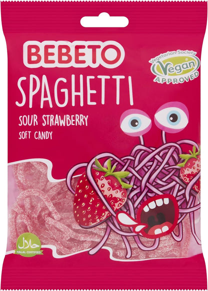 Bebeto Sour Strawberry Spaghetti Fruity Sweets, Sour Fizzy Chewy Fruity Laces, Single Pack, 70g