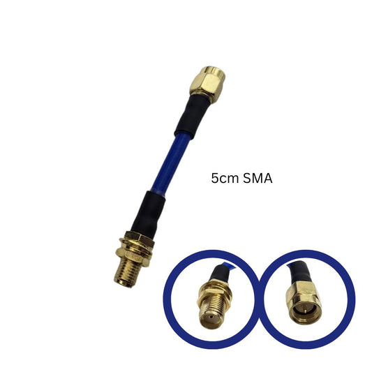 5cm SMA connector with blue cable on a white background