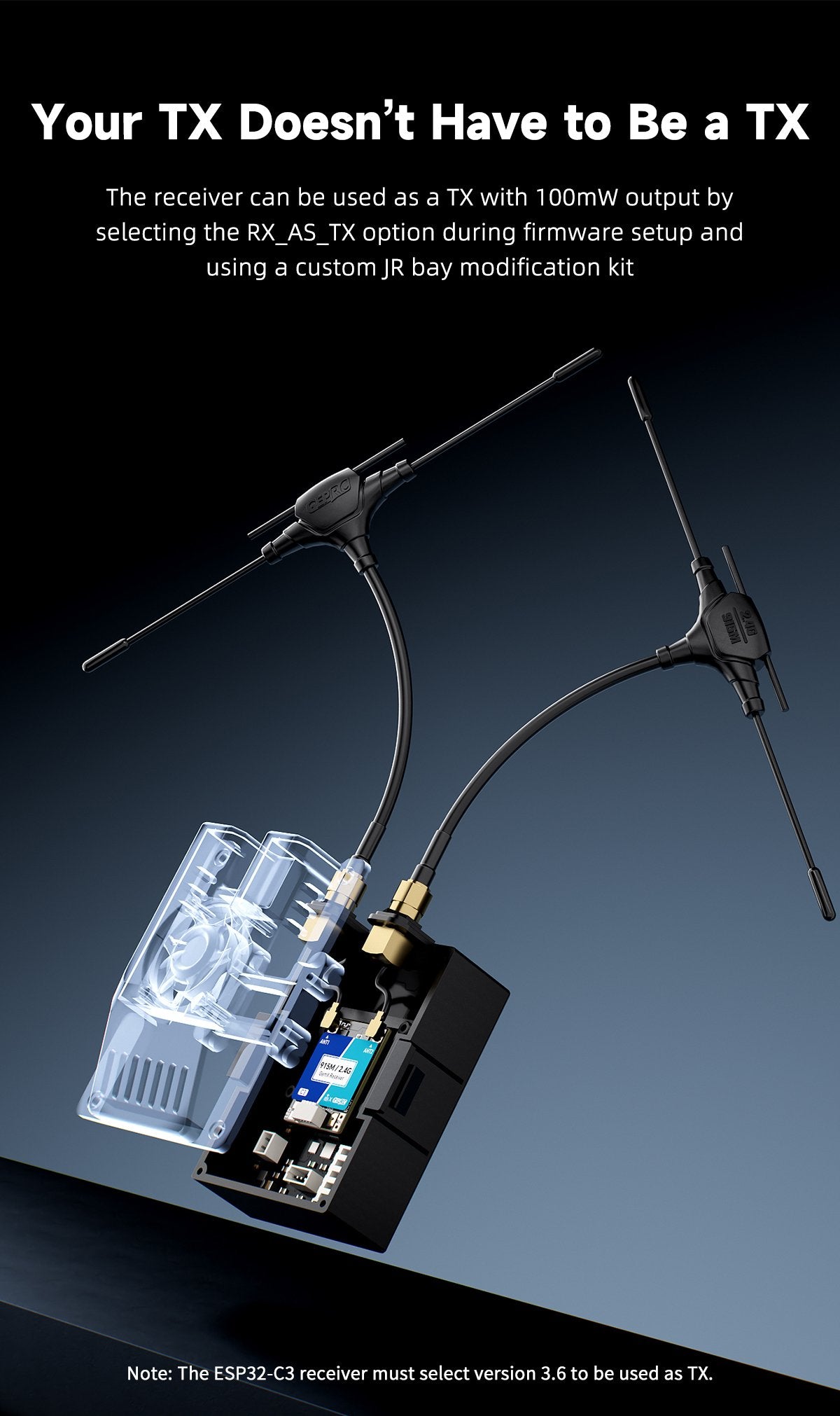 GEPRC C3 Gemini Xrossband ELRS Receiver (Dual-Band 915MHz/2.4GHz)