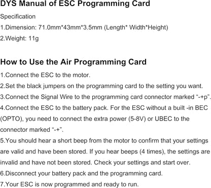ESC Programming Card for DYS Series ESC